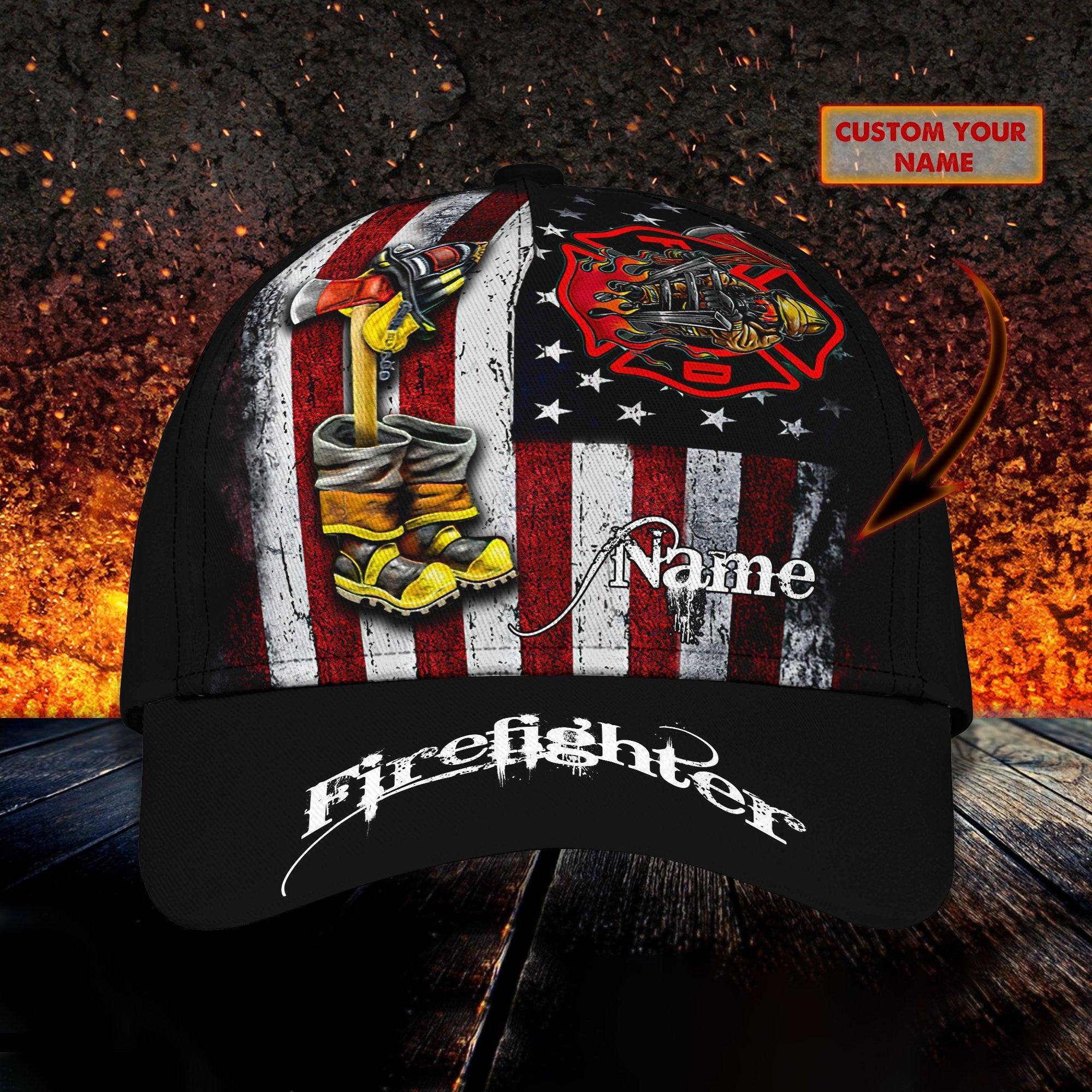 Adeenyc Firefighter - Personalized Name Classic Cap For Firefighter Trucker Hats Custom Hats Gifts For Men & Women