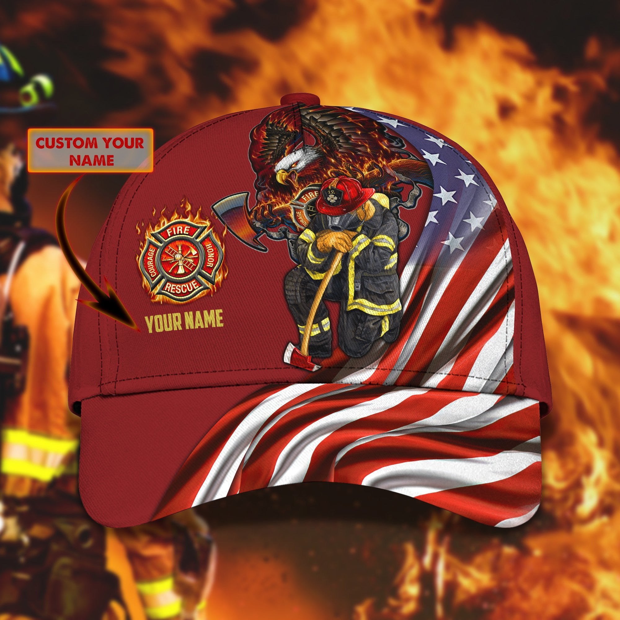 Adeenyc Firefighter - Personalized Name Classic Cap For Firefighter Trucker Hats Custom Hats Gifts For Men & Women
