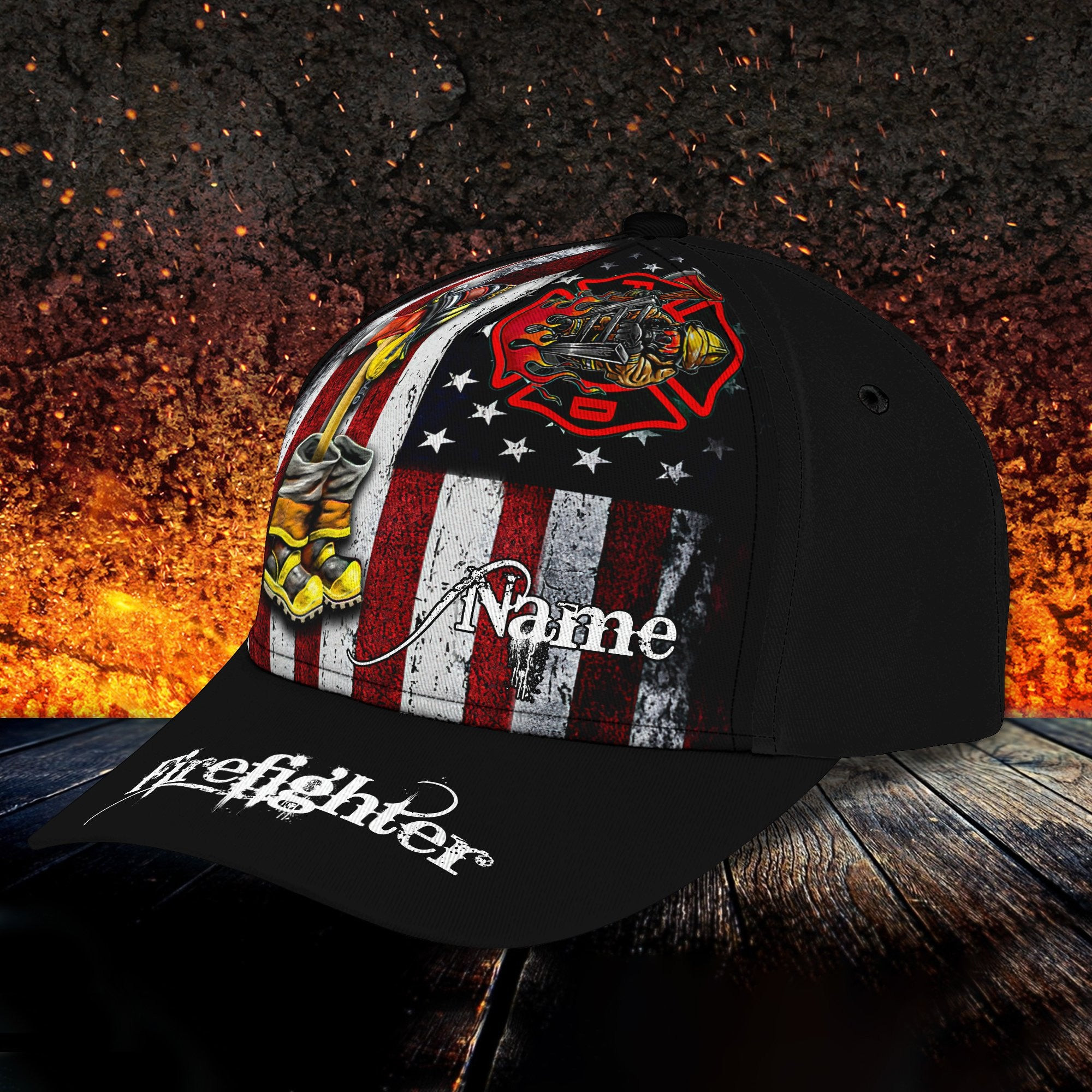 Adeenyc Firefighter - Personalized Name Classic Cap For Firefighter Trucker Hats Custom Hats Gifts For Men & Women