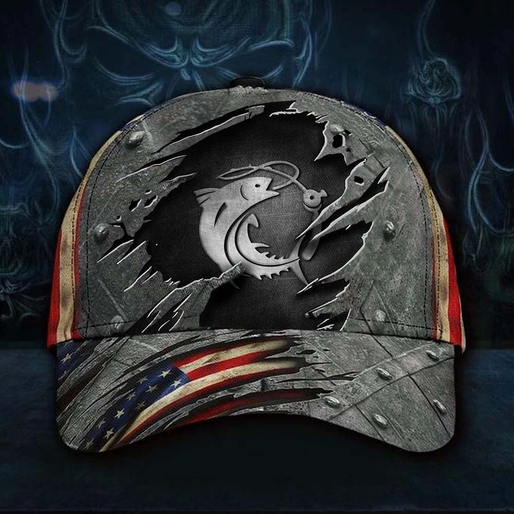 Adeenyc Fishing Classic Cap American Flag Hat 3D Printed Vintage Unique Men's Classic Cap Fishing Gift For Dad Trucker Hats Custom Hats Gifts For Men & Women