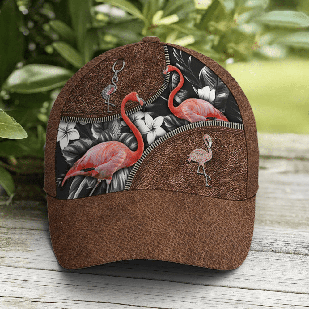 Adeenyc Flamingo Tropical Flower Patterns Leather Style Baseball Cap Trucker Hats Custom Hats Gifts For Men & Women