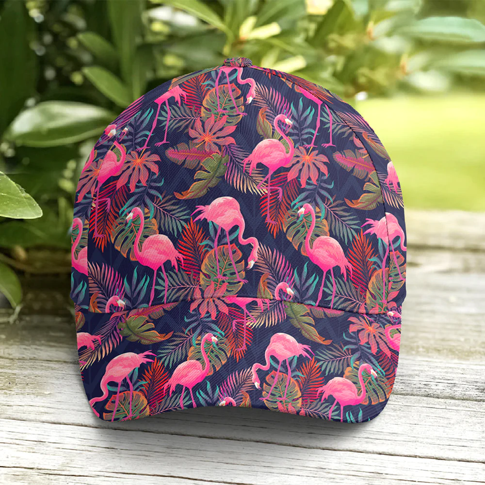 Adeenyc Flamingo Tropical Pattern Baseball Cap All Over Print Trucker Hats Custom Hats Gifts For Men & Women