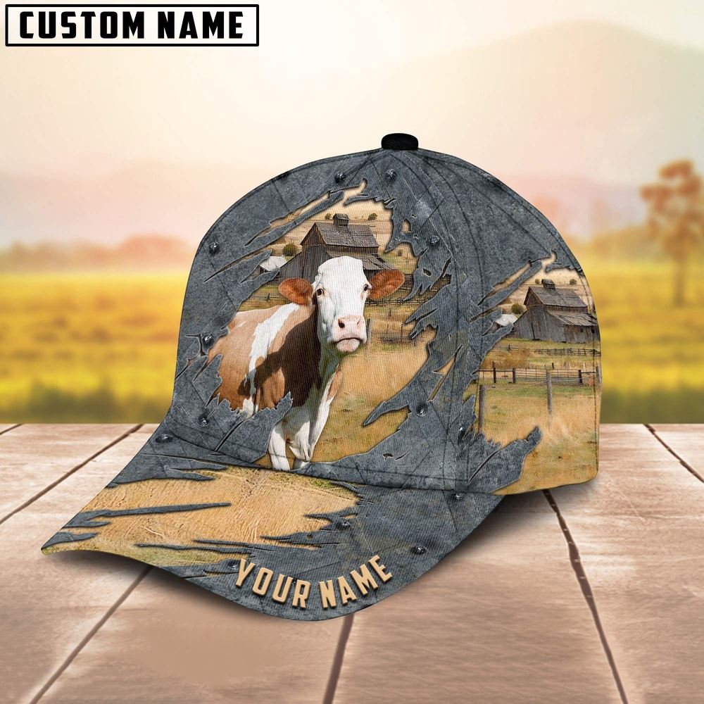 Adeenyc Fleckvieh Customized Name Cap, Farm Cap, Farmer Baseball Cap, Cow Cap, Cow Gift, Farm Animal Hat Trucker Hats Custom Hats Gifts For Men & Women