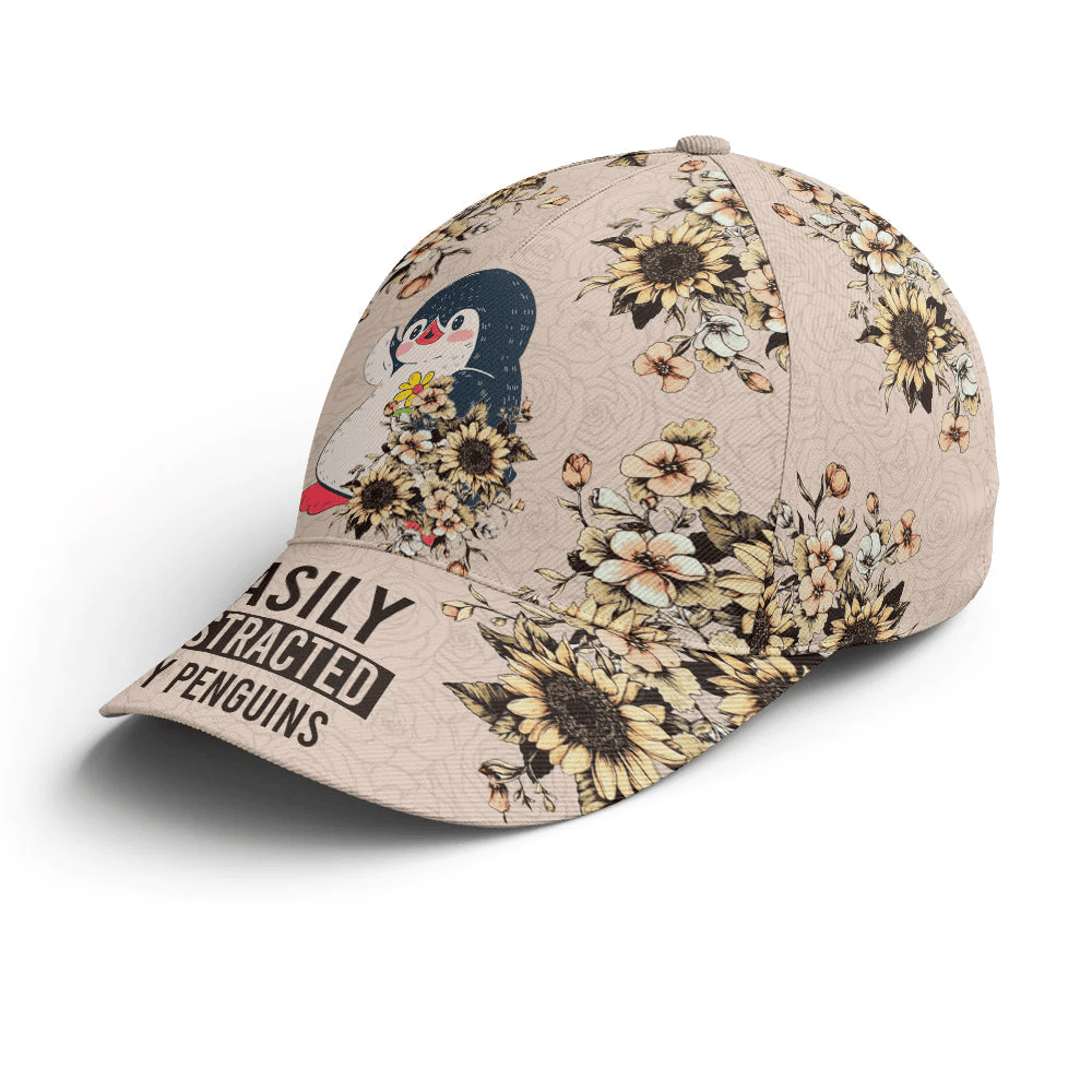 Adeenyc Floral Penguin Vintage Baseball Cap All Over Print Trucker Hats Custom Hats Gifts For Men & Women