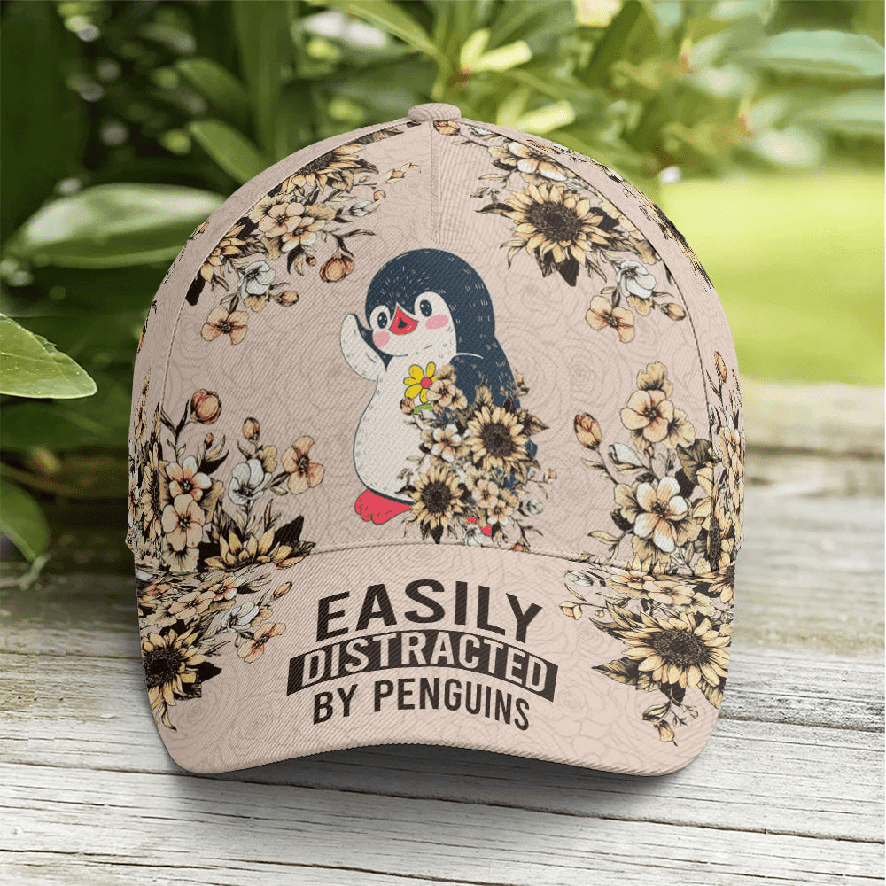 Adeenyc Floral Penguin Vintage Baseball Cap All Over Print Trucker Hats Custom Hats Gifts For Men & Women