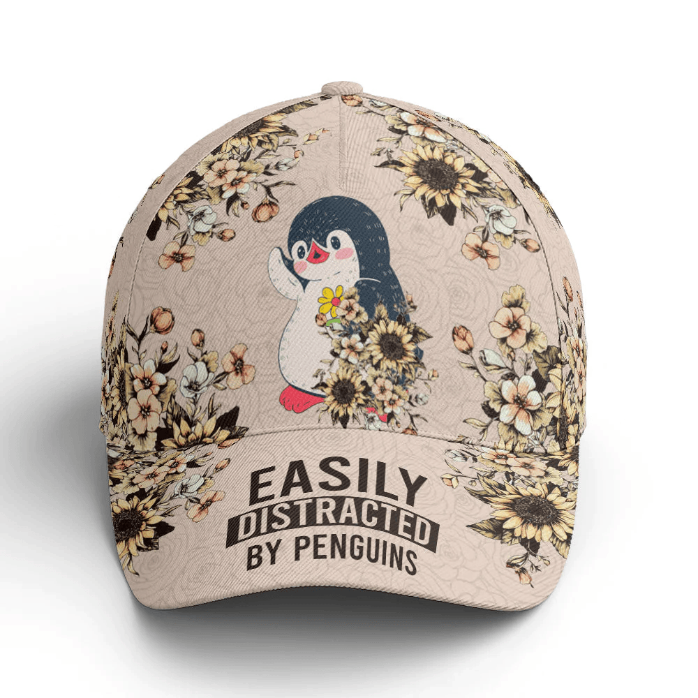 Adeenyc Floral Penguin Vintage Baseball Cap All Over Print Trucker Hats Custom Hats Gifts For Men & Women