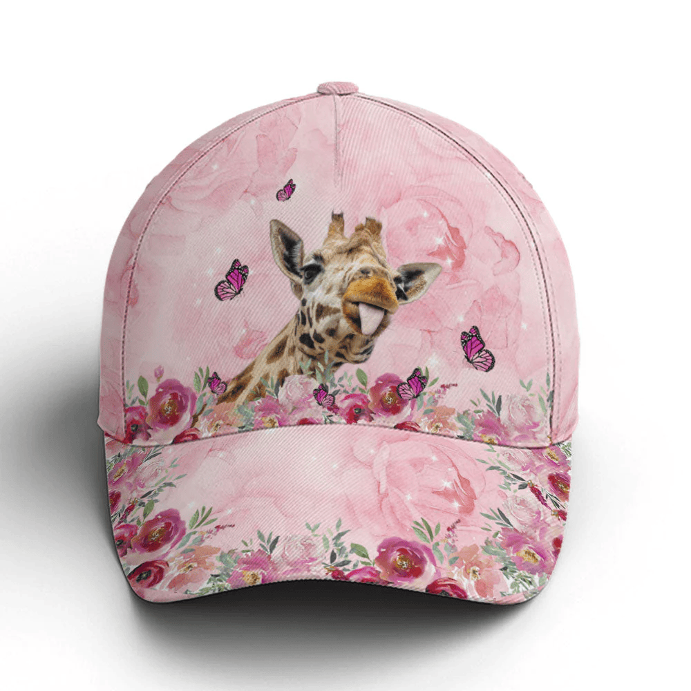 Adeenyc Floral Pink Giraffe Baseball Cap All Over Print Trucker Hats Custom Hats Gifts For Men & Women