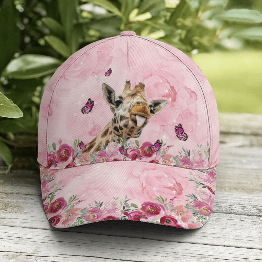 Adeenyc Floral Pink Giraffe Baseball Cap All Over Print Trucker Hats Custom Hats Gifts For Men & Women