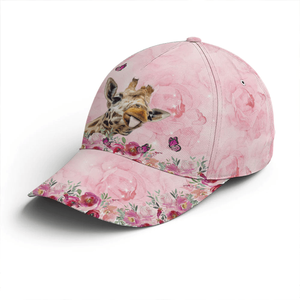 Adeenyc Floral Pink Giraffe Baseball Cap All Over Print Trucker Hats Custom Hats Gifts For Men & Women