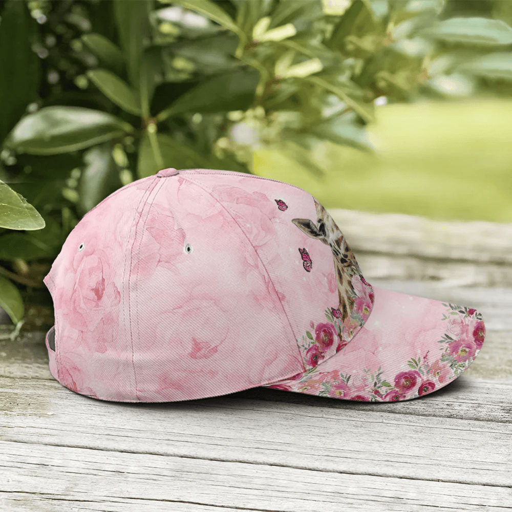 Adeenyc Floral Pink Giraffe Baseball Cap All Over Print Trucker Hats Custom Hats Gifts For Men & Women