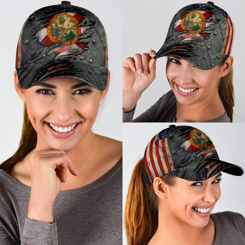 Adeenyc - Florida Us Flag Classic Cap Baseball Hat Trucker Hats Custom Hats Gifts For Men & Women