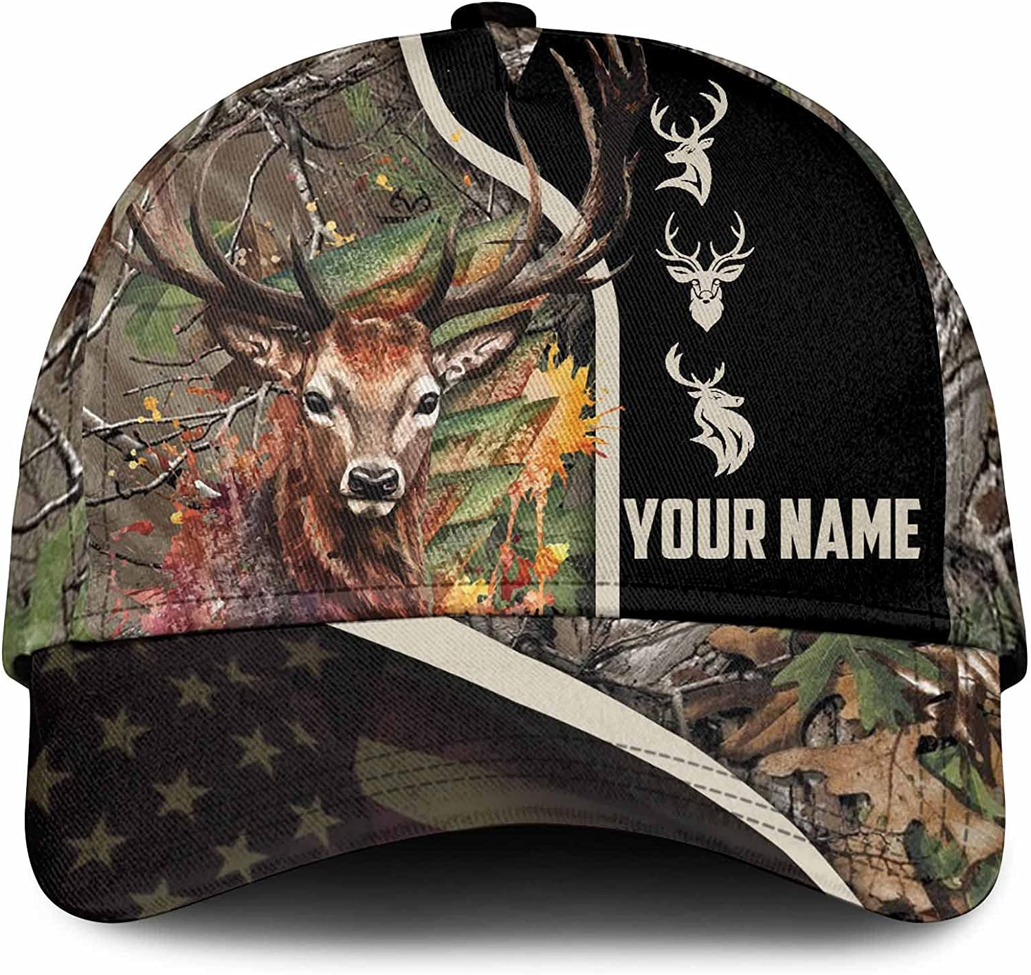 Adeenyc Forest Camo Deer Hunting Personalized Name Cap, Personalized Classic Hats For Men, Deer Hunting Hat Trucker Hats Custom Hats Gifts For Men & Women