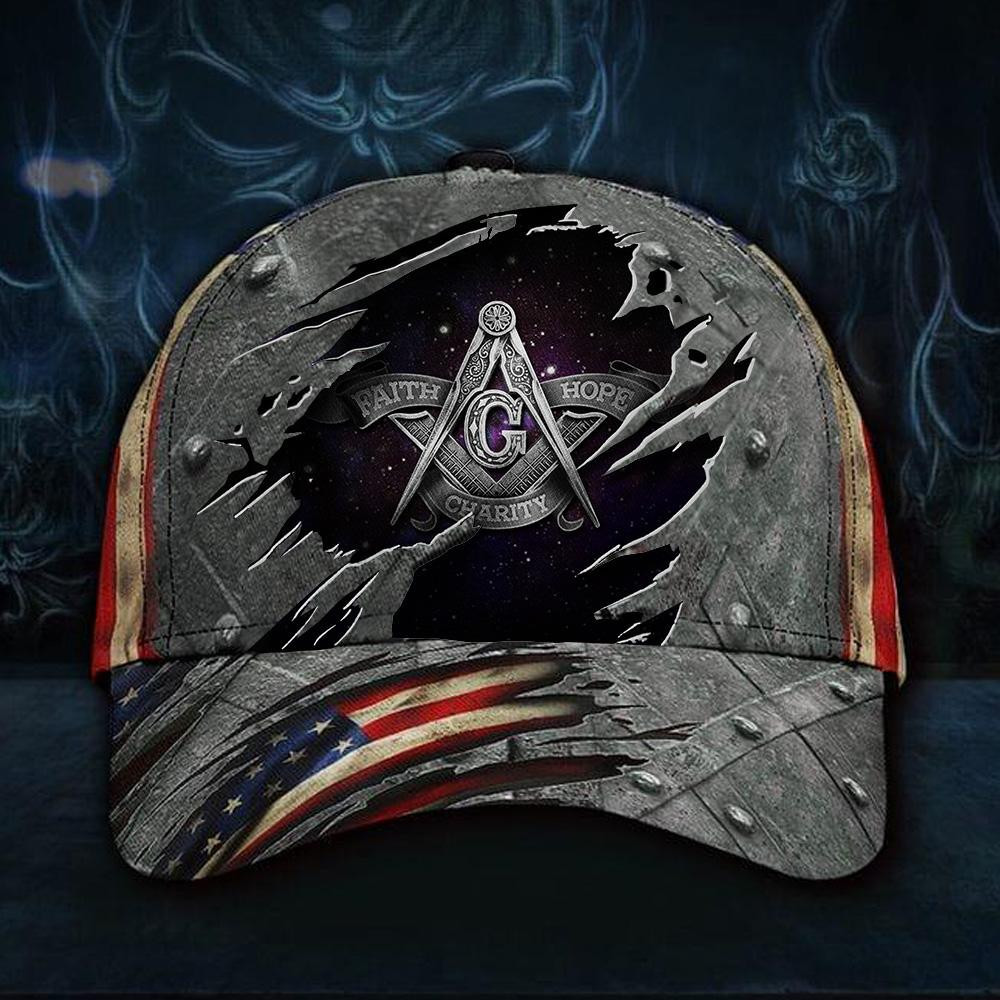 Adeenyc Freemason Hat Logo 3D Faith Hope Charity USA Flag Cap Vintage Masonic Hat Gift Classic Cap Trucker Hats Custom Hats Gifts For Men & Women