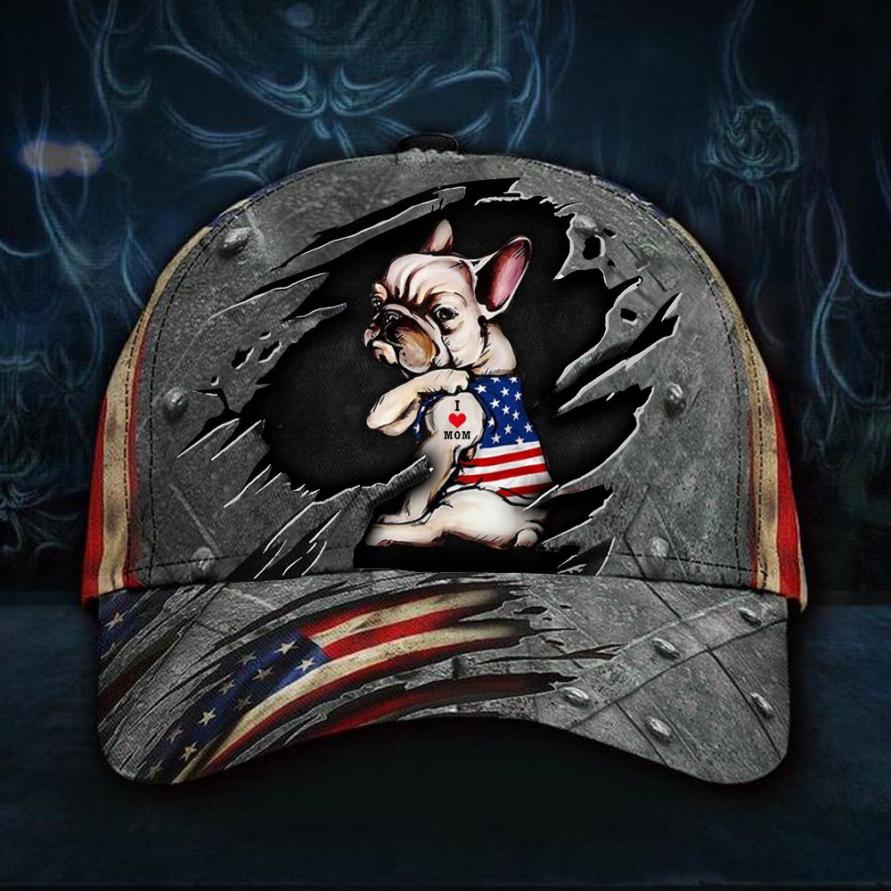 Adeenyc Frenchie With American Flag Hat I Love Mom Cap For Step Mother Trucker Hats Custom Hats Gifts For Men & Women