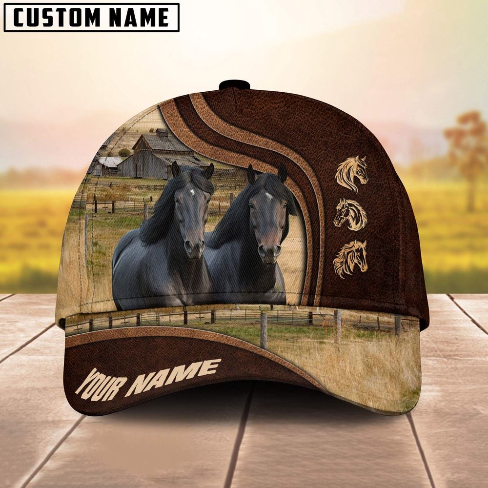 Adeenyc Friesian Horses Dark Brown Pattern Customized Name Cap, Farm Cap, Farmer Baseball Cap, Cow Cap, Cow Gift, Farm Animal Hat Trucker Hats Custom Hats Gifts For Men & Women