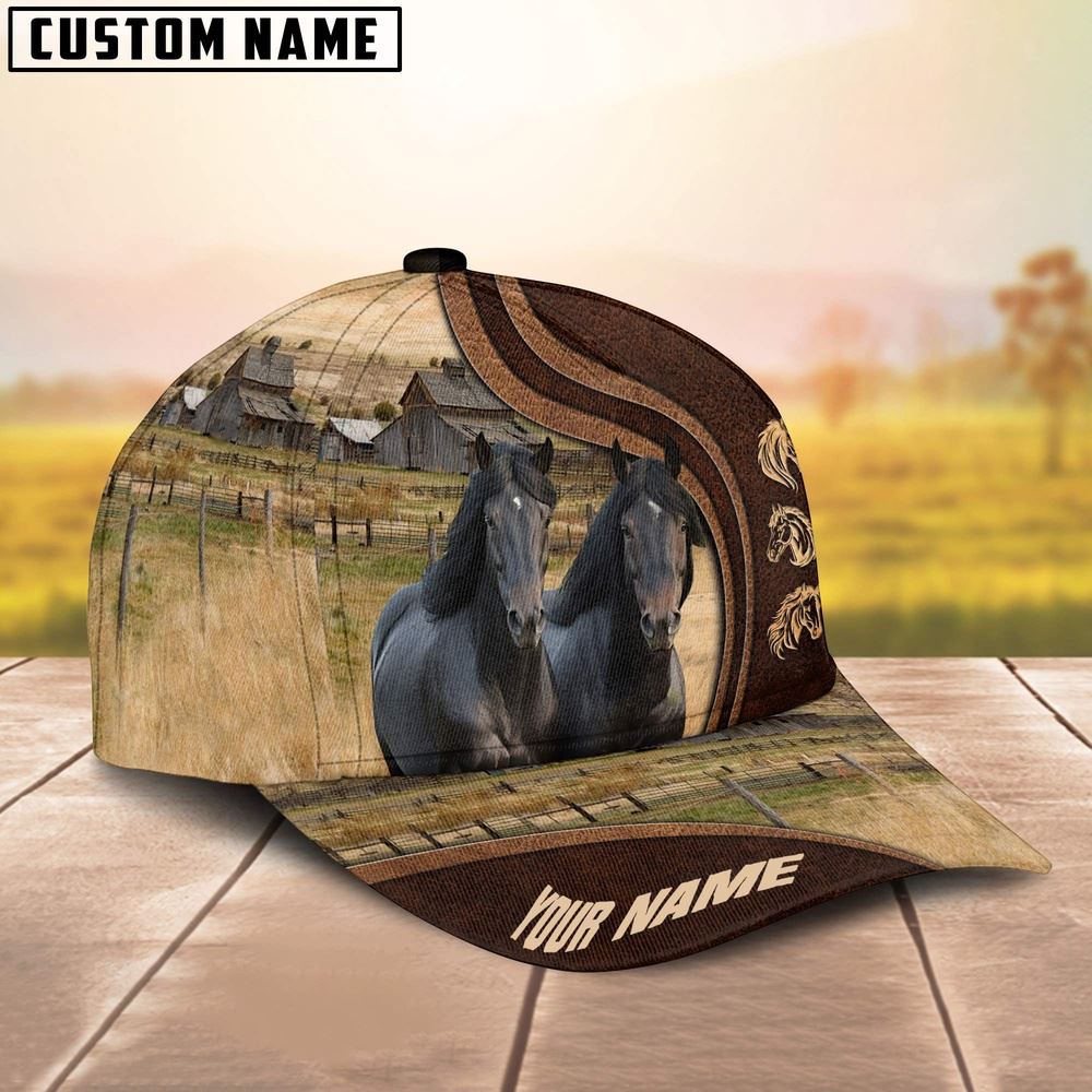 Adeenyc Friesian Horses Dark Brown Pattern Customized Name Cap, Farm Cap, Farmer Baseball Cap, Cow Cap, Cow Gift, Farm Animal Hat Trucker Hats Custom Hats Gifts For Men & Women