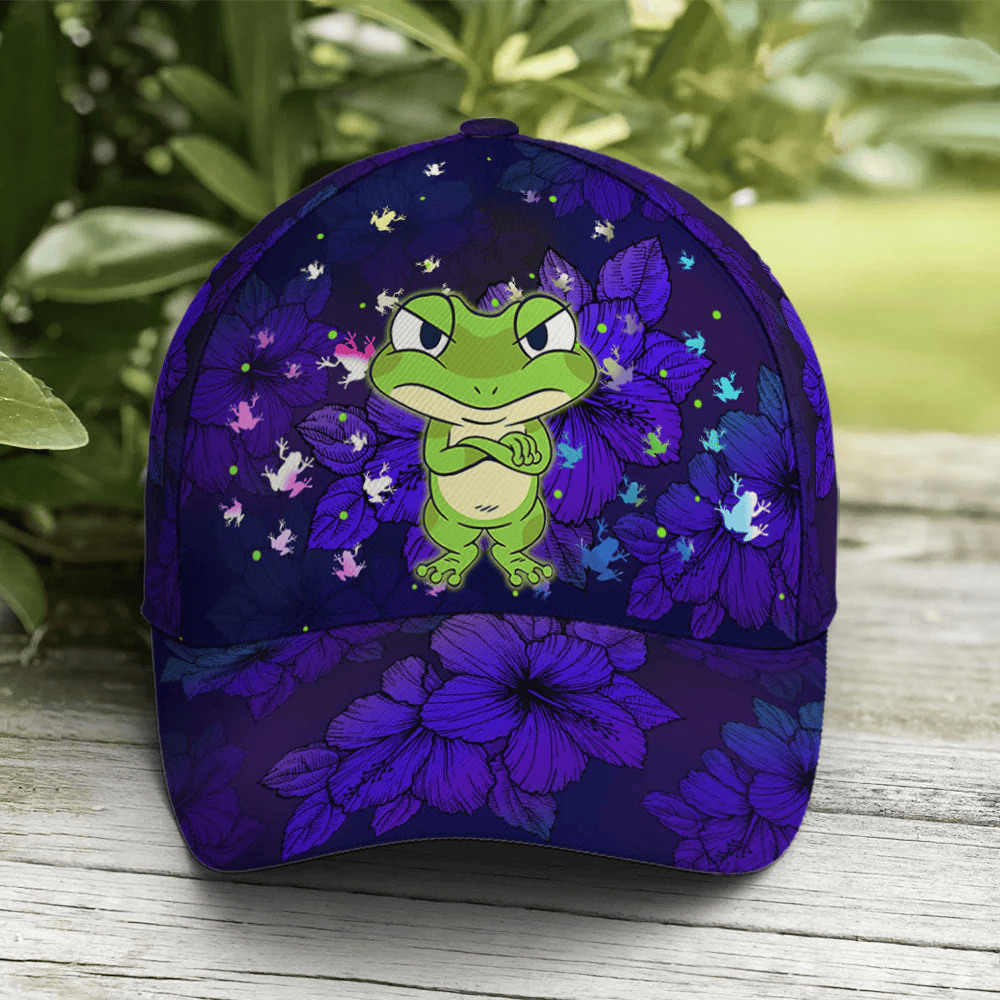 Adeenyc Frogs Floral Pattern Purple Baseball Cap Trucker Hats Custom Hats Gifts For Men & Women