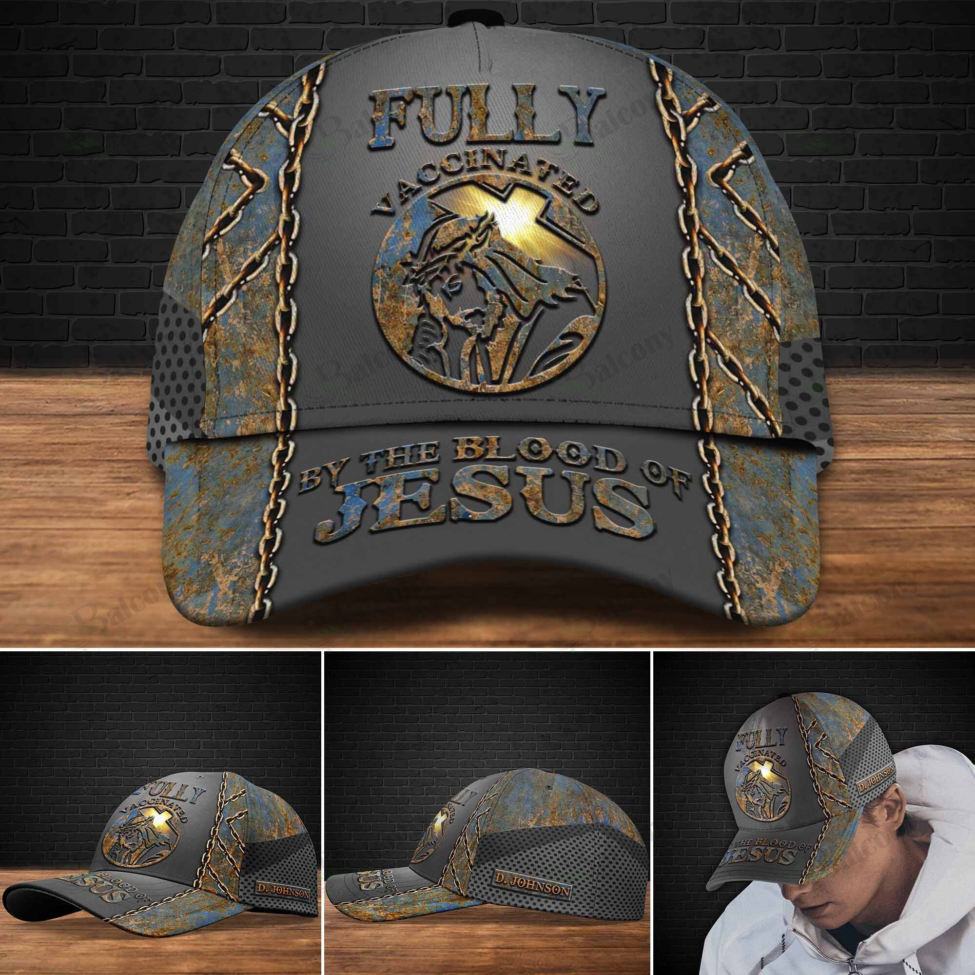 Adeenyc - Fully Vaccinated By The Blood Of Jesus Personalized Name Custom Name Cap Trucker Hats Custom Hats Gifts For Men & Women