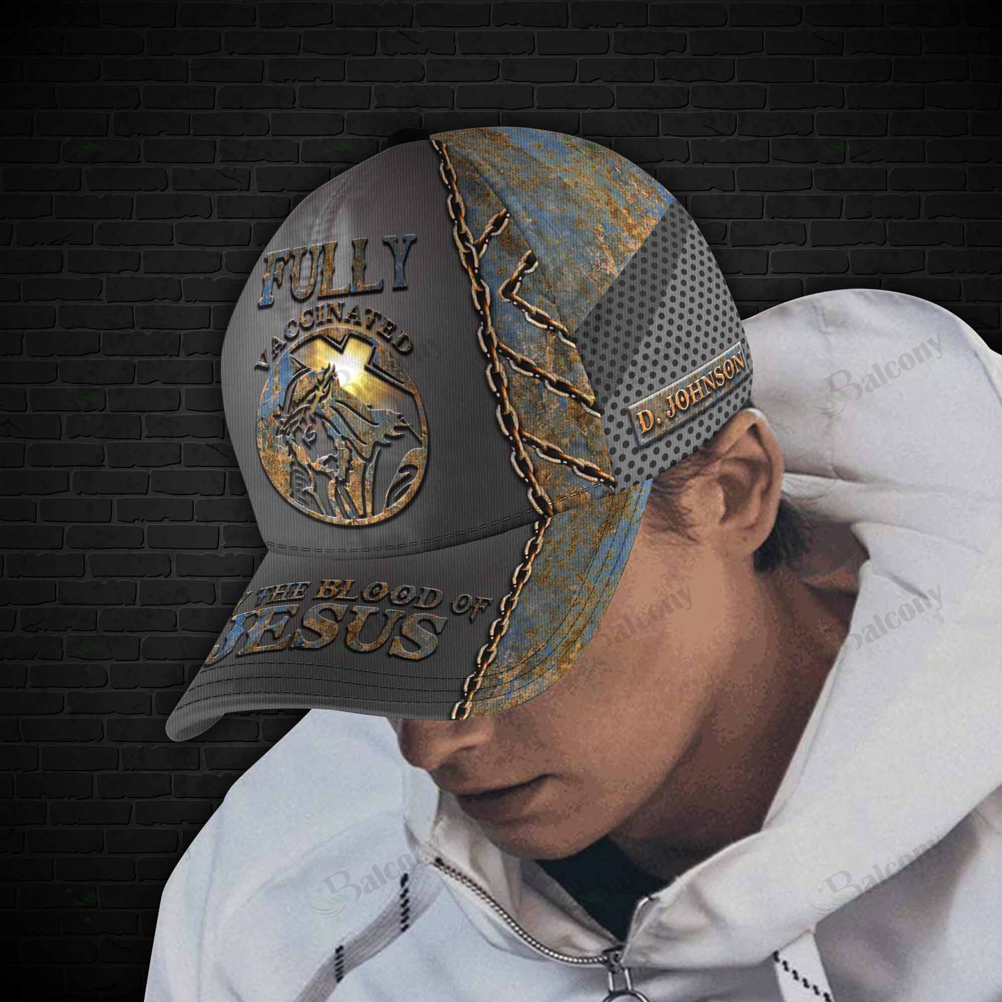 Adeenyc - Fully Vaccinated By The Blood Of Jesus Personalized Name Custom Name Cap Trucker Hats Custom Hats Gifts For Men & Women