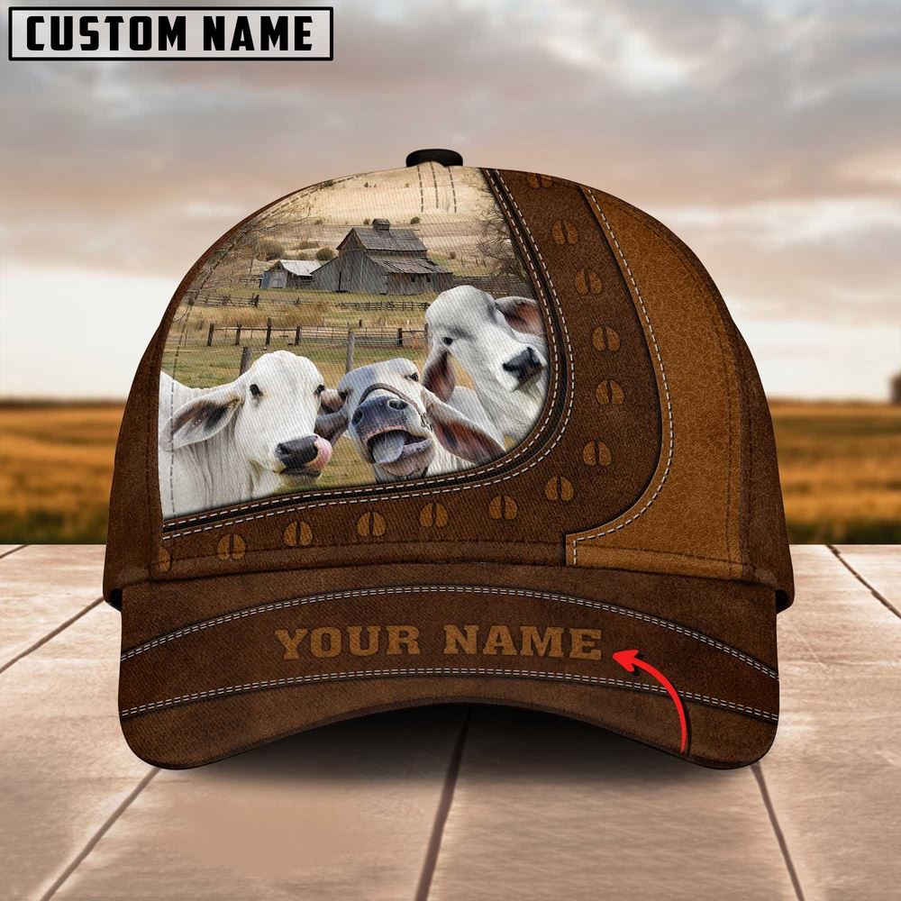 Adeenyc Funny Brahman Cattle Customized Name Brown Cap, Farm Cap, Farmer Baseball Cap, Cow Cap, Cow Gift, Farm Animal Hat Trucker Hats Custom Hats Gifts For Men & Women