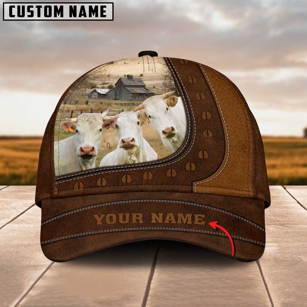 Adeenyc Funny Charolais Cattle Customized Name Brown Cap, Farm Cap, Farmer Baseball Cap, Cow Cap, Cow Gift, Farm Animal Hat Trucker Hats Custom Hats Gifts For Men & Women