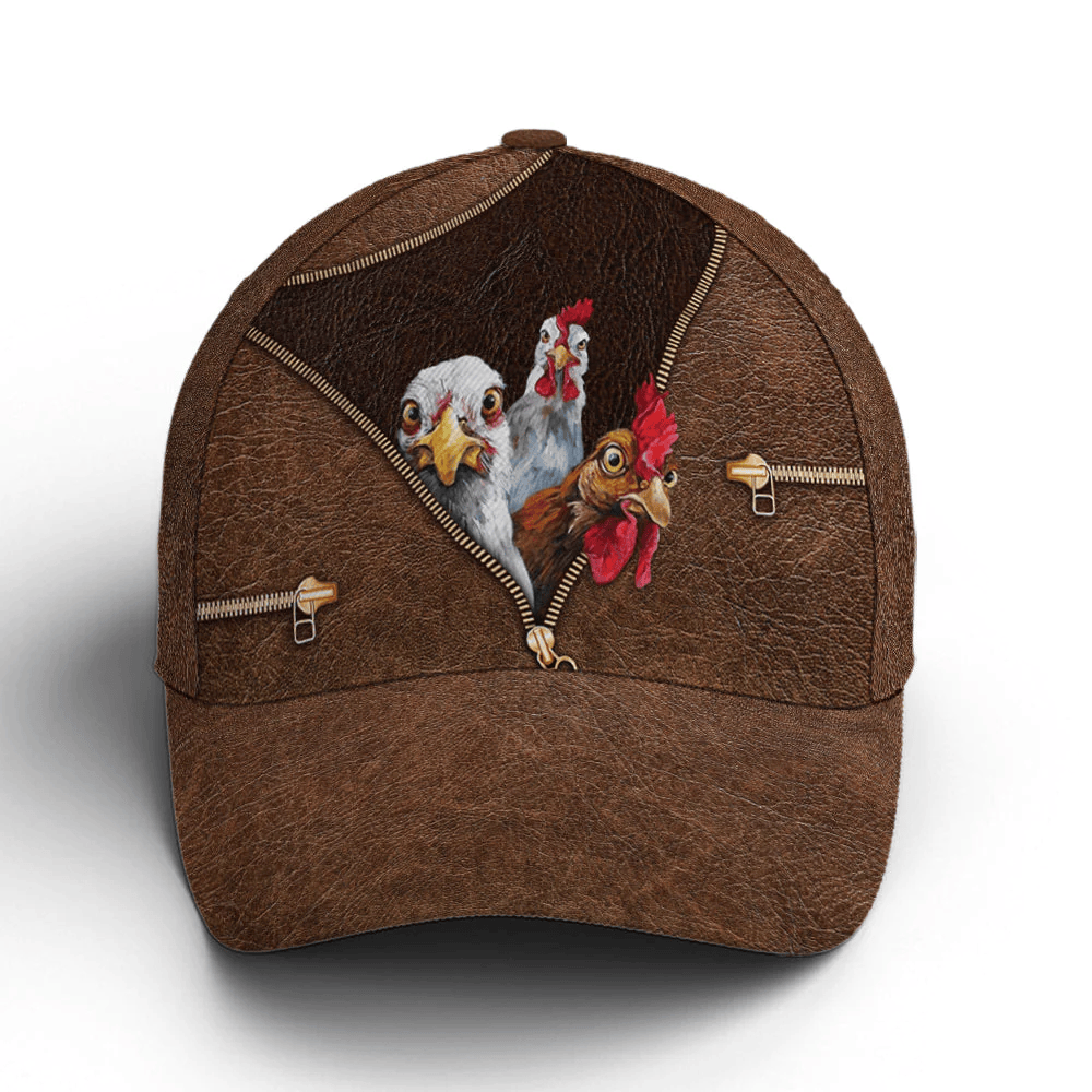 Adeenyc Funny Chicken Leather Style Baseball Cap Trucker Hats Custom Hats Gifts For Men & Women