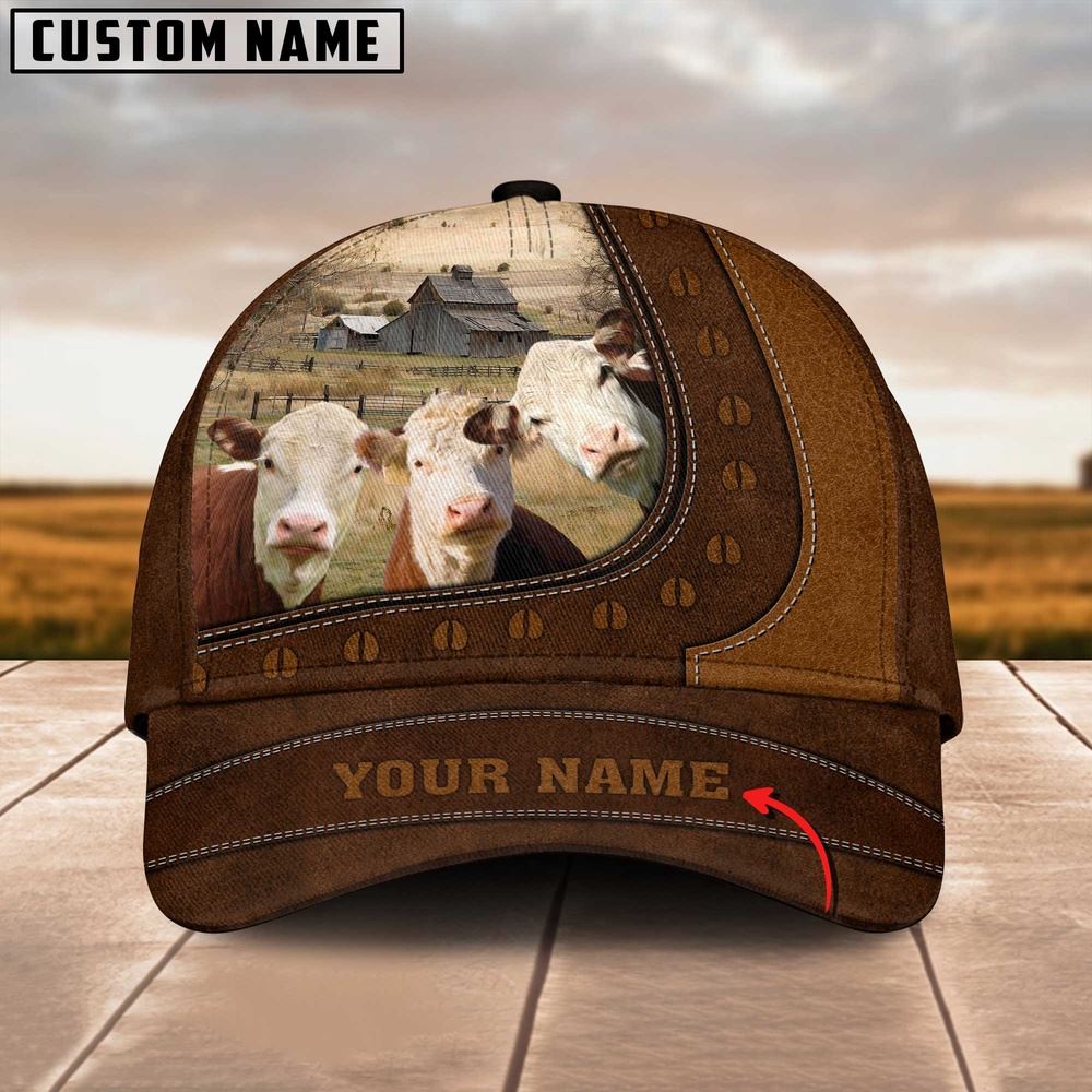 Adeenyc Funny Hereford Cattle Customized Name Brown Cap, Farm Cap, Farmer Baseball Cap, Cow Cap, Cow Gift, Farm Animal Hat Trucker Hats Custom Hats Gifts For Men & Women