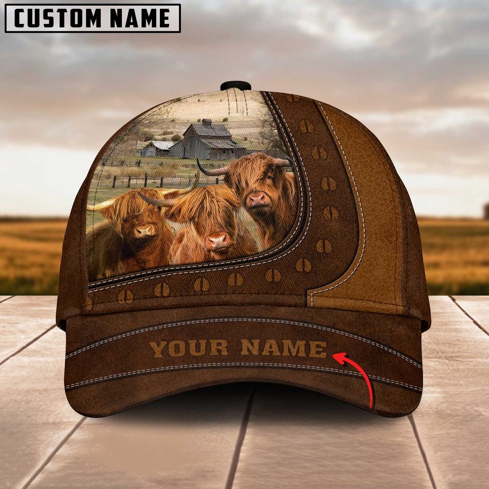 Adeenyc Funny Highland Cattle Customized Name Brown Cap, Farm Cap, Farmer Baseball Cap, Cow Cap, Cow Gift, Farm Animal Hat Trucker Hats Custom Hats Gifts For Men & Women