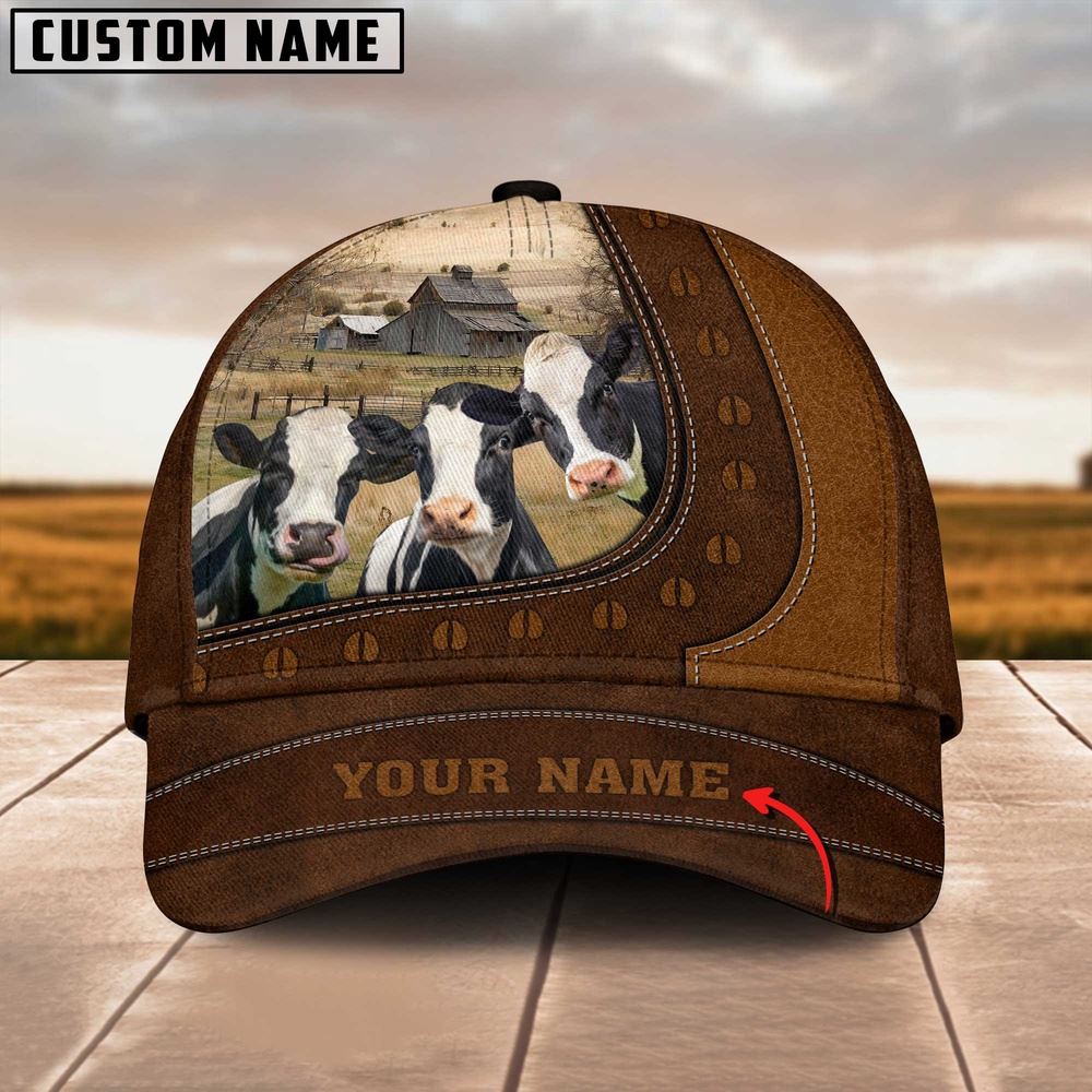 Adeenyc Funny Holstein Cattle Customized Name Brown Cap, Farm Cap, Farmer Baseball Cap, Cow Cap, Cow Gift, Farm Animal Hat Trucker Hats Custom Hats Gifts For Men & Women