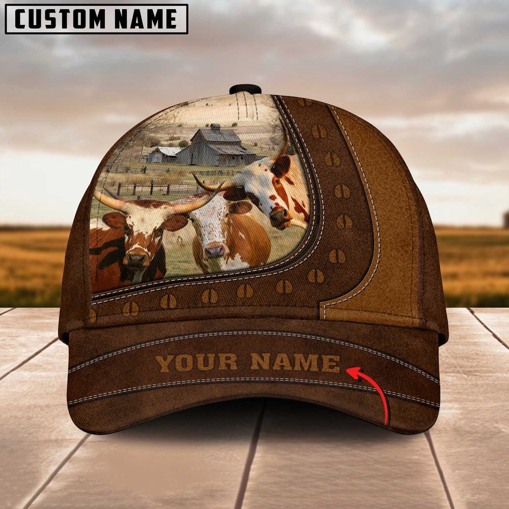 Adeenyc Funny Texas Longhorn Cattle Customized Name Brown Cap, Farm Cap, Farmer Baseball Cap, Cow Cap, Cow Gift, Farm Animal Hat Trucker Hats Custom Hats Gifts For Men & Women
