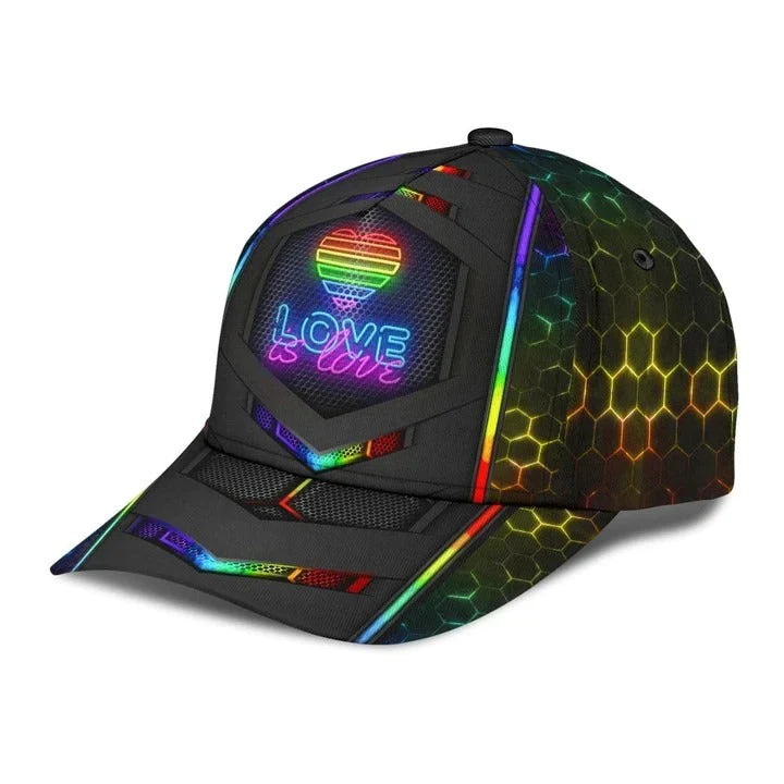 Adeenyc Gay Pride Baseball 3D Cap, LGBT Neon Hexagon Printing Classic Cap Hat, Lesbian Pride Accessories Trucker Hats Custom Hats Gifts For Men & Women