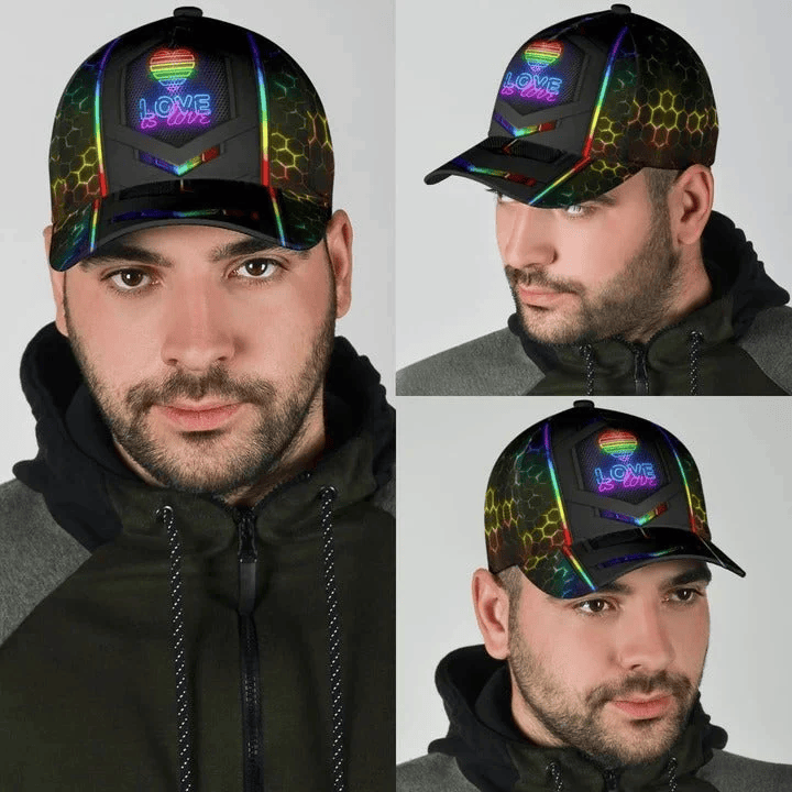 Adeenyc Gay Pride Baseball 3D Cap, LGBT Neon Hexagon Printing Classic Cap Hat, Lesbian Pride Accessories Trucker Hats Custom Hats Gifts For Men & Women