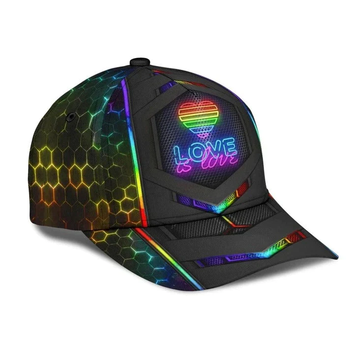 Adeenyc Gay Pride Baseball 3D Cap, LGBT Neon Hexagon Printing Classic Cap Hat, Lesbian Pride Accessories Trucker Hats Custom Hats Gifts For Men & Women