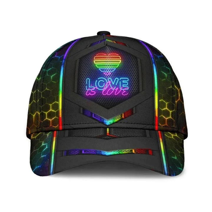 Adeenyc Gay Pride Baseball 3D Cap, LGBT Neon Hexagon Printing Classic Cap Hat, Lesbian Pride Accessories Trucker Hats Custom Hats Gifts For Men & Women