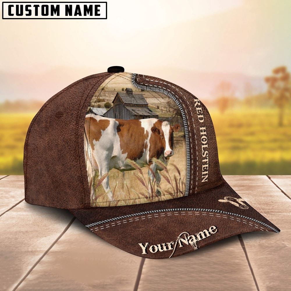 Adeenyc Gelbivieh Customized Name Leather Pattern Cap, Farm Cap, Farmer Baseball Cap, Cow Cap, Cow Gift, Farm Animal Hat Trucker Hats Custom Hats Gifts For Men & Women