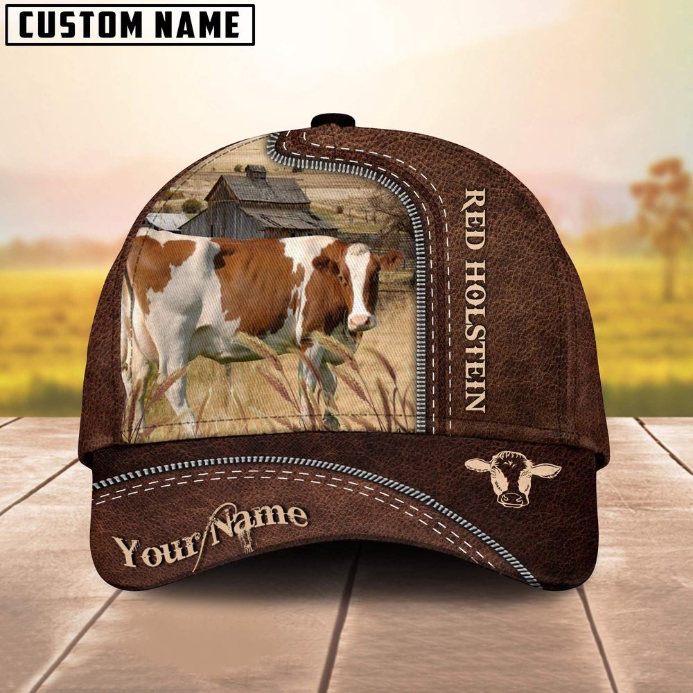 Adeenyc Gelbivieh Customized Name Leather Pattern Cap, Farm Cap, Farmer Baseball Cap, Cow Cap, Cow Gift, Farm Animal Hat Trucker Hats Custom Hats Gifts For Men & Women
