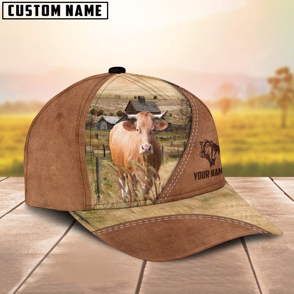 Adeenyc Gelbvieh Customized Name Brown Cap, Farm Cap, Farmer Baseball Cap, Cow Cap, Cow Gift, Farm Animal Hat Trucker Hats Custom Hats Gifts For Men & Women
