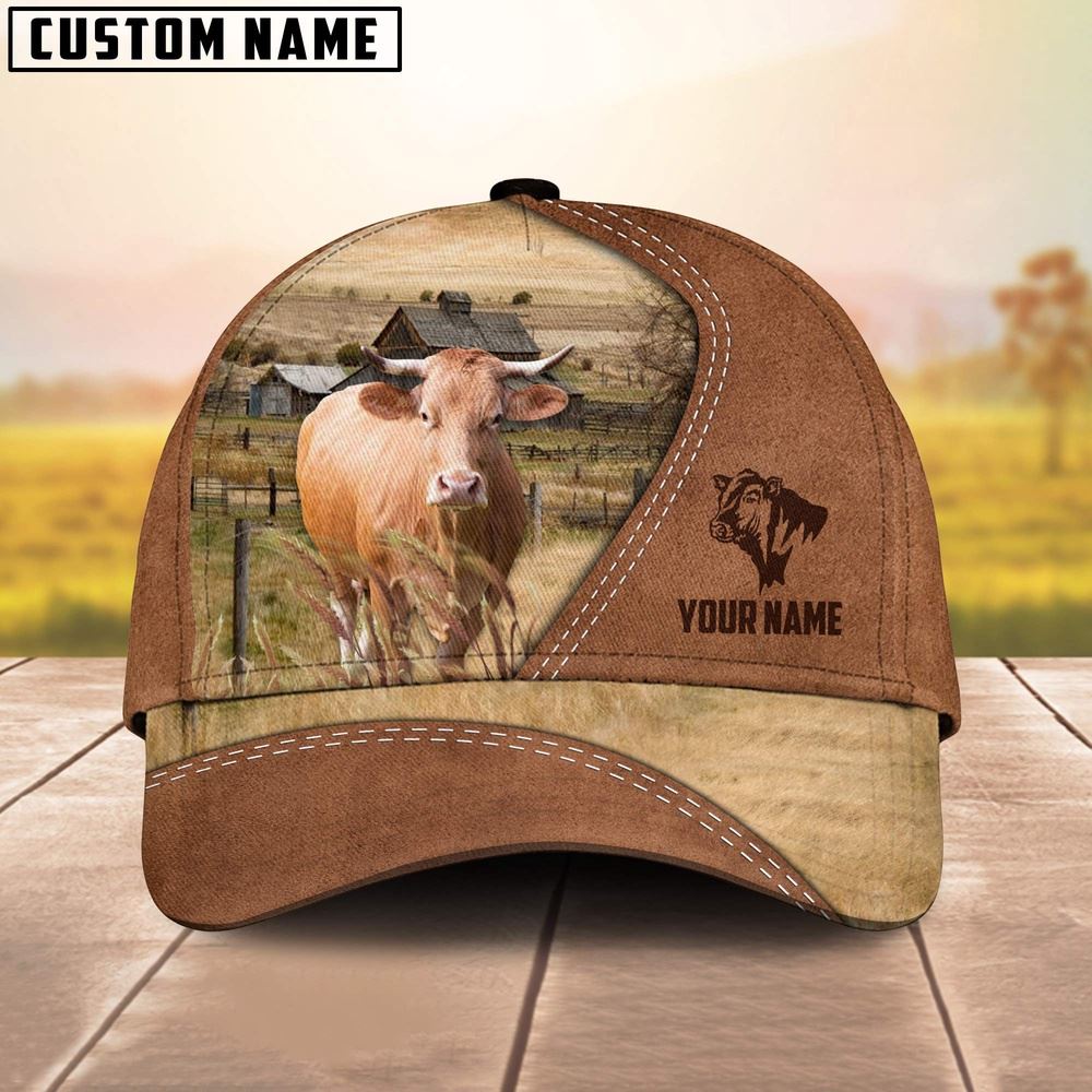 Adeenyc Gelbvieh Customized Name Brown Cap, Farm Cap, Farmer Baseball Cap, Cow Cap, Cow Gift, Farm Animal Hat Trucker Hats Custom Hats Gifts For Men & Women