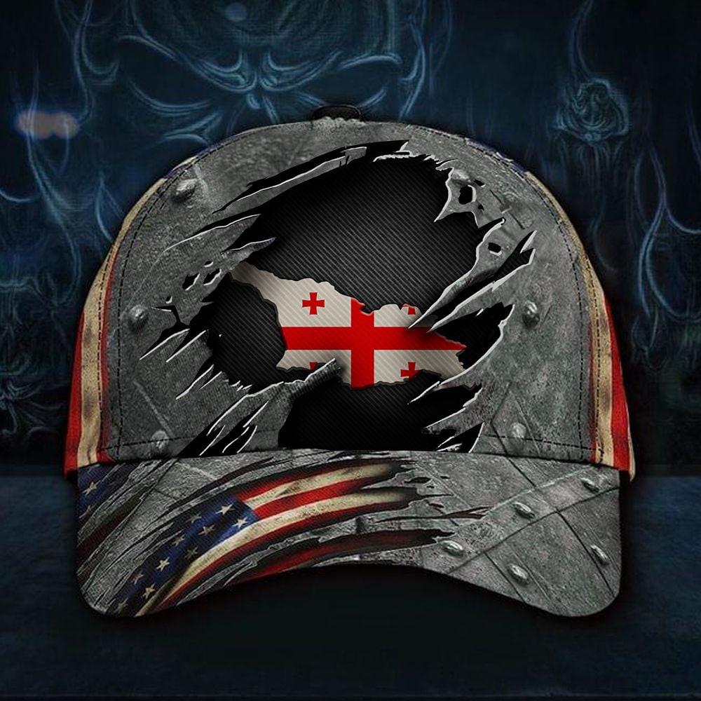 Adeenyc Georgia Flag Inside American Flag Hat Vintage Classic Baseball Classic Cap Gifts For Patriot Trucker Hats Custom Hats Gifts For Men & Women