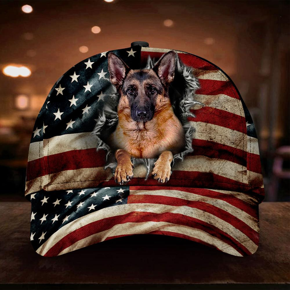 Adeenyc German Shepherd American Flag 3D Hat Vintage Patriotic Dog Cap 4Th Of July Independence day Classic Cap Trucker Hats Custom Hats Gifts For Men & Women