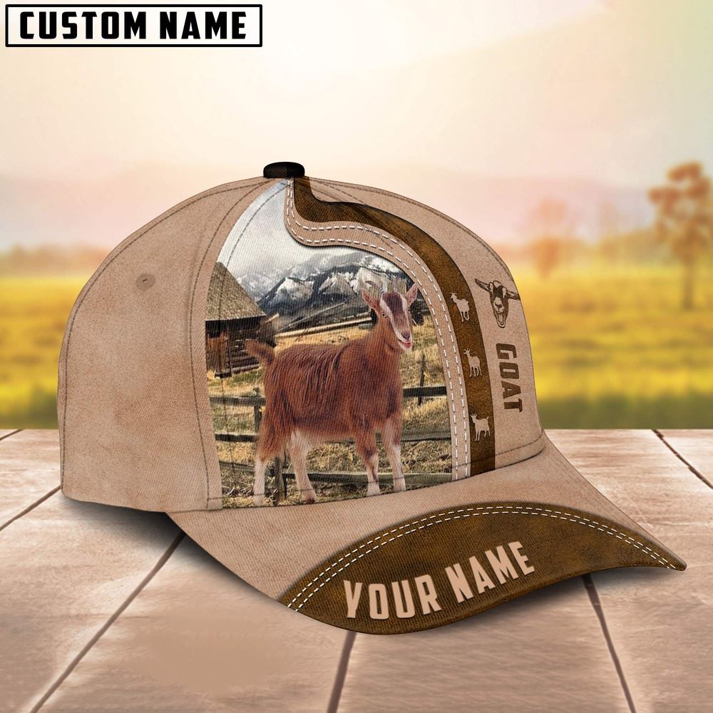 Adeenyc Goat Custom Name Light Brown Cap, Farm Cap, Farmer Baseball Cap, Cow Cap, Cow Gift, Farm Animal Hat Trucker Hats Custom Hats Gifts For Men & Women