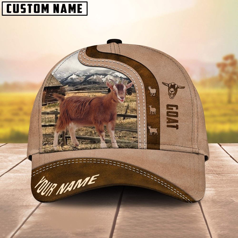 Adeenyc Goat Custom Name Light Brown Cap, Farm Cap, Farmer Baseball Cap, Cow Cap, Cow Gift, Farm Animal Hat Trucker Hats Custom Hats Gifts For Men & Women