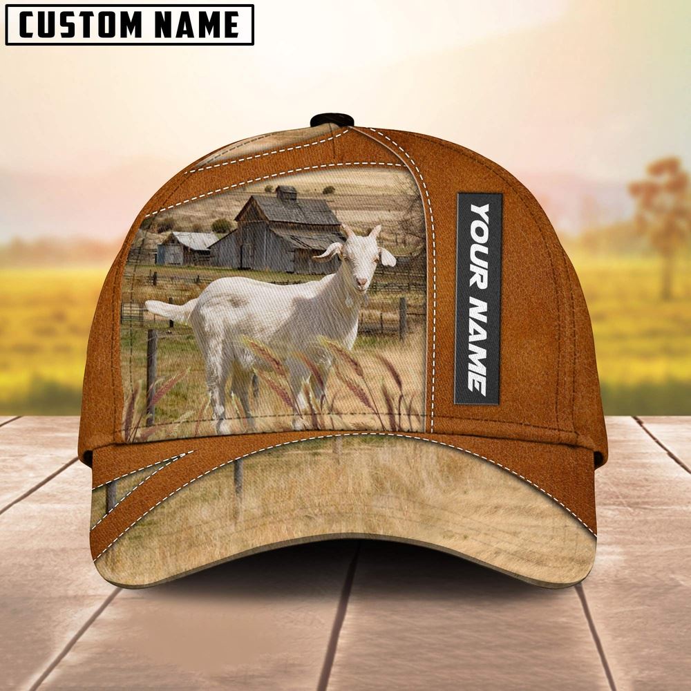 Adeenyc Goat Customized Name Brown Cap, Farm Cap, Farmer Baseball Cap, Cow Cap, Cow Gift, Farm Animal Hat Trucker Hats Custom Hats Gifts For Men & Women