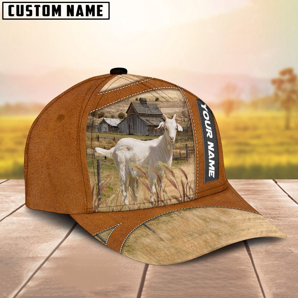 Adeenyc Goat Customized Name Brown Cap, Farm Cap, Farmer Baseball Cap, Cow Cap, Cow Gift, Farm Animal Hat Trucker Hats Custom Hats Gifts For Men & Women