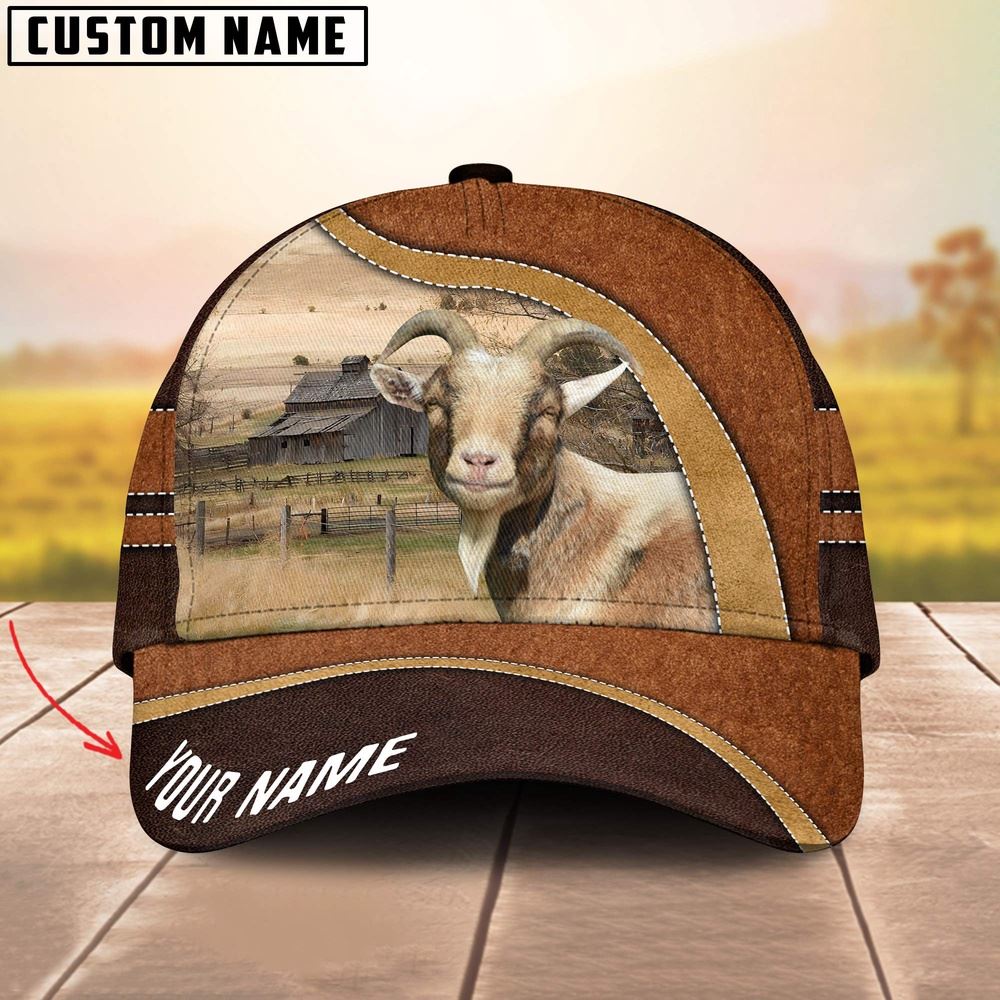 Adeenyc Goat Happy Face Customized Name Cap, Farm Cap, Farmer Baseball Cap, Cow Cap, Cow Gift, Farm Animal Hat Trucker Hats Custom Hats Gifts For Men & Women