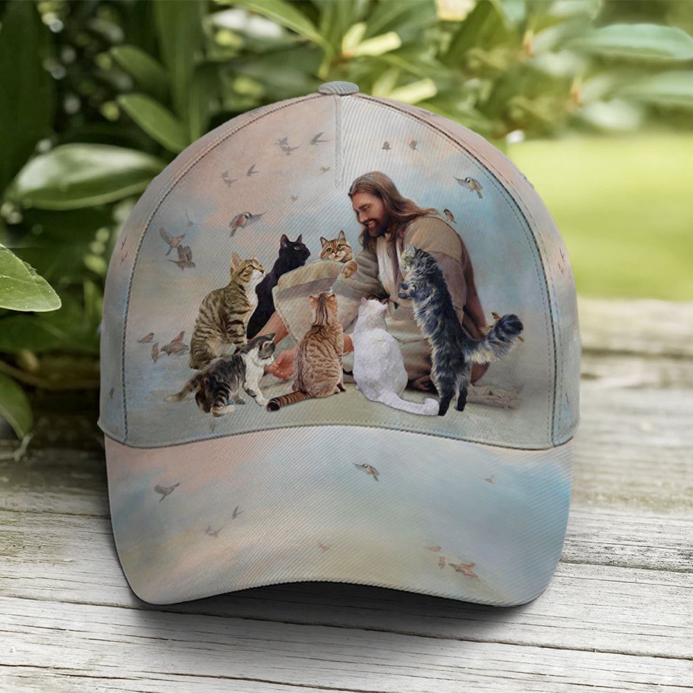 Adeenyc God And Cats Angels All Over Print Baseball Cap, God Baseball Cap, Christian Cap, Christian Hat Trucker Hats Custom Hats Gifts For Men & Women