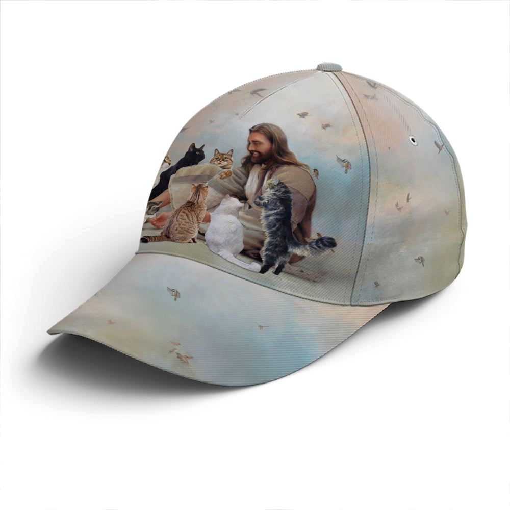 Adeenyc God And Cats Angels All Over Print Baseball Cap, God Baseball Cap, Christian Cap, Christian Hat Trucker Hats Custom Hats Gifts For Men & Women