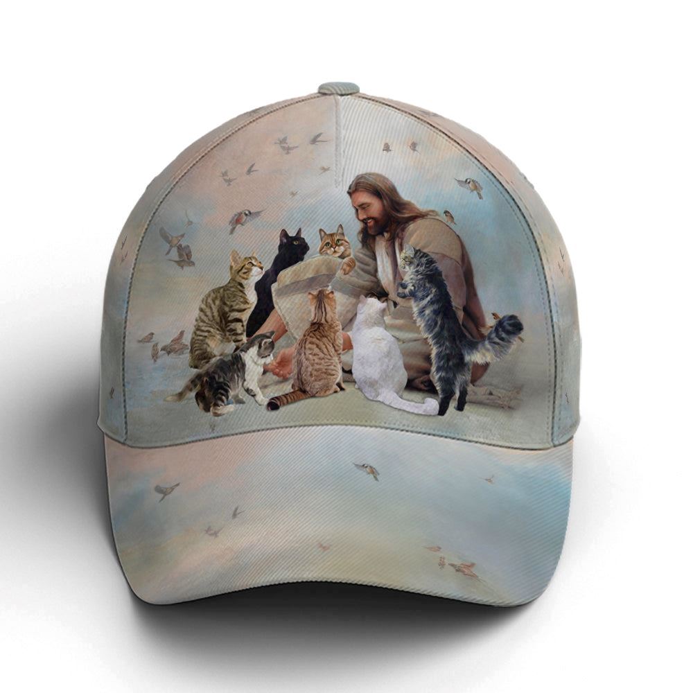 Adeenyc God And Cats Angels All Over Print Baseball Cap, God Baseball Cap, Christian Cap, Christian Hat Trucker Hats Custom Hats Gifts For Men & Women