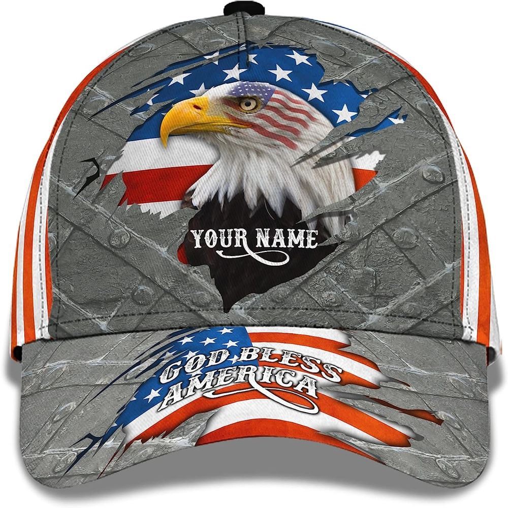 Adeenyc God Bless America Jesus Religion Eagle And American Flag Custom Name Baseball Cap, Christian Baseball Cap, Religious Cap, Christian Hat Trucker Hats Custom Hats Gifts For Men & Women