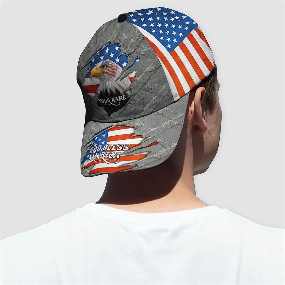 Adeenyc God Bless America Jesus Religion Eagle And American Flag Custom Name Baseball Cap, Christian Baseball Cap, Religious Cap, Christian Hat Trucker Hats Custom Hats Gifts For Men & Women